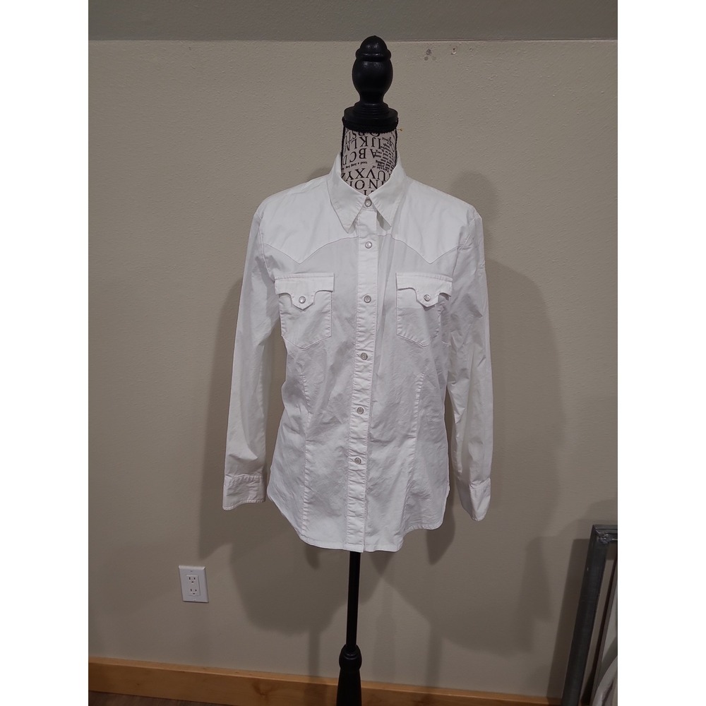 Roper Western Pearl Snap Rodeo Equestrian 4-H Classic White Shirt Women SZ Lg.